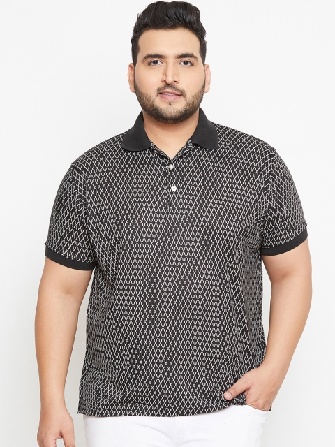 

bigbanana Plus Size Men Black Printed Polo Collar T-shirt