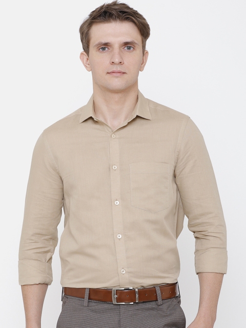 

CAVALLO by Linen Club Men Cotton Linen Beige Regular Fit Solid Formal Shirt