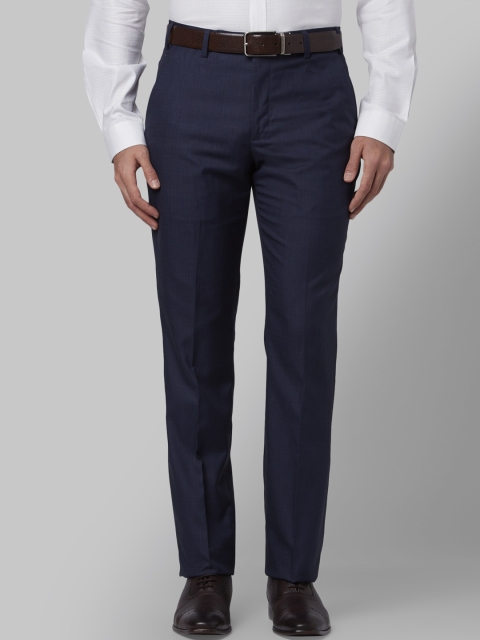 

Park Avenue Men Navy Blue Regular Fit Checked Formal Trousers