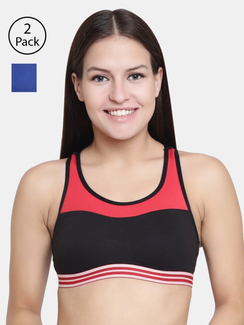 

Floret Pack of 2 Black & Blue Solid Non-Wired Non Padded Sports Bra T3048