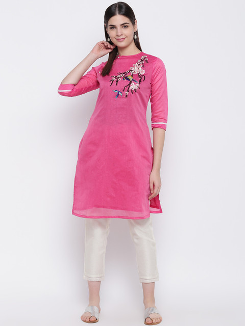 

Shakumbhari Women Pink Embroidered Straight Kurta