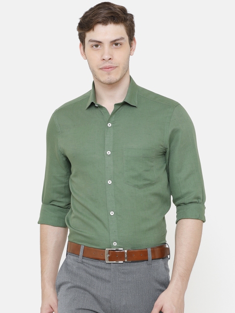 

CAVALLO by Linen Club Men Cotton Linen Green Regular Fit Solid Formal Shirt