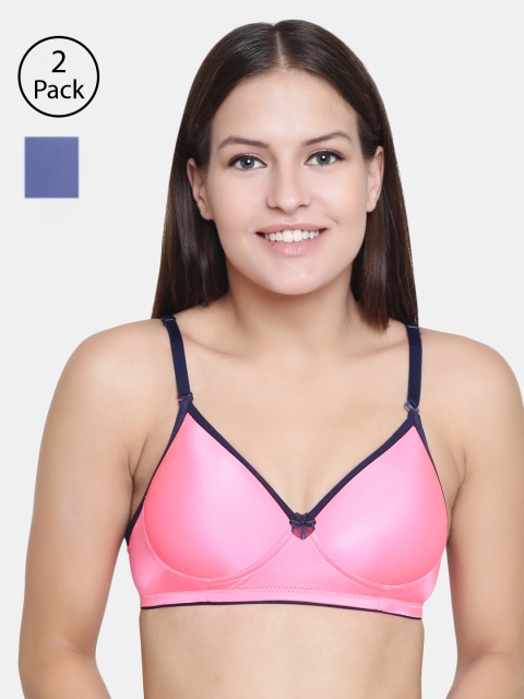 

Floret Pack Of 2 Coral Pink & Blue Solid Non-Wired Lightly Padded T-shirt Bra T3016