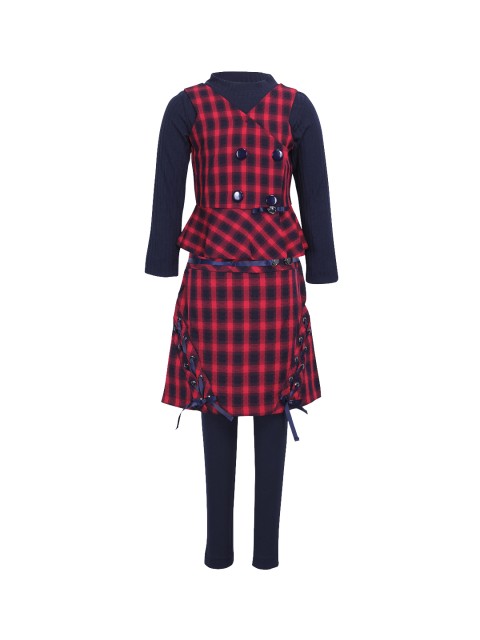 

CUTECUMBER Girls Red & Grey Checked Top with Skirt