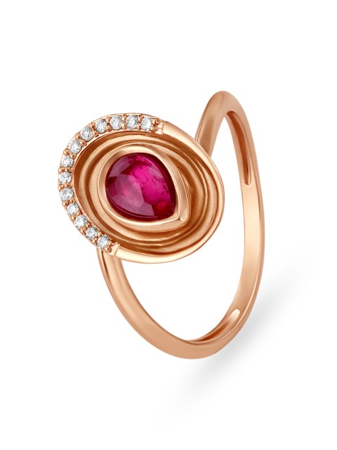 

Mia by Tanishq Women 14KT Gold Ring in Oval-Design with Pear-Cut Gemstone, Rose