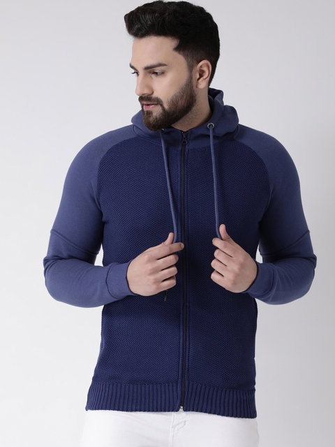 

Club York Men Blue Solid Hooded Sweatshirt