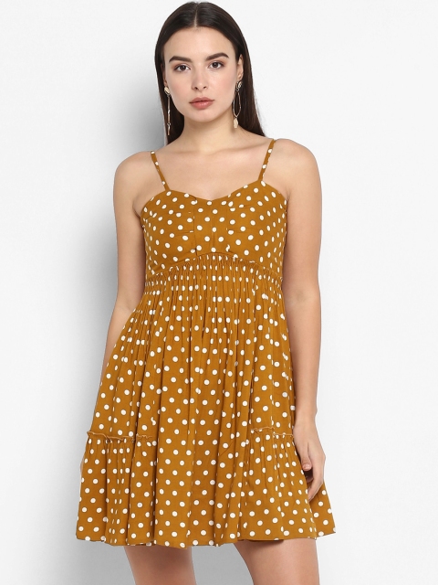 

MIAMINX Women Mustard Yellow & Off-White Printed Fit and Flare Dress