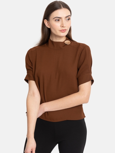 

Kazo Women Brown Solid A-Line Top