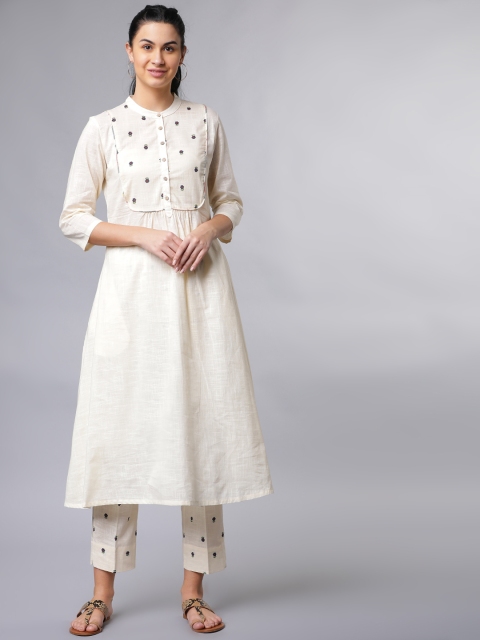 

Vishudh Women Off-White & Blue Yoke Design Kurta with Palazzos
