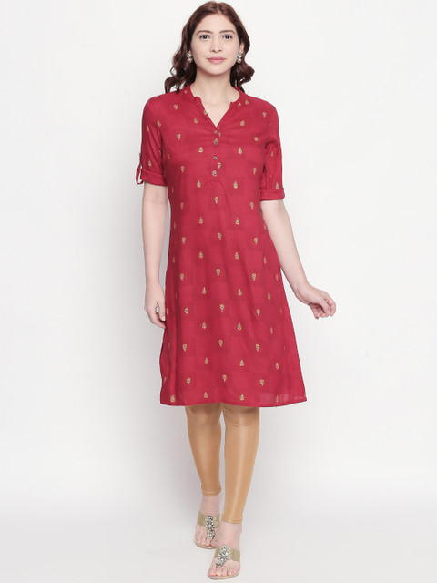 

RANGMANCH BY PANTALOONS Women Red Embroidered Straight Kurta