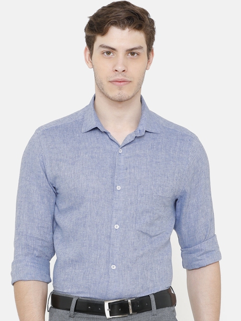 

CAVALLO by Linen Club Men Cotton Linen Blue Regular Fit Solid Formal Shirt