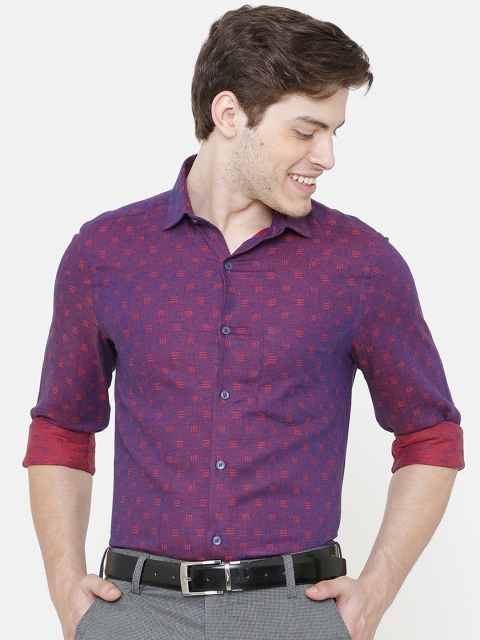 

CAVALLO by Linen Club Men Cotton Linen Purple Regular Fit Self Design Formal Shirt