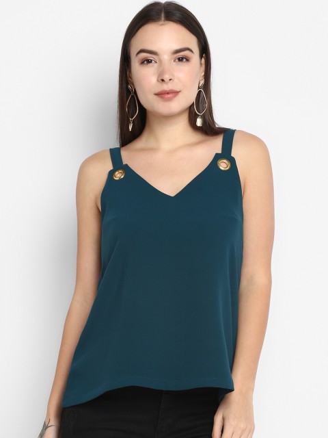 

MIAMINX Women Teal Green Solid A-Line Top