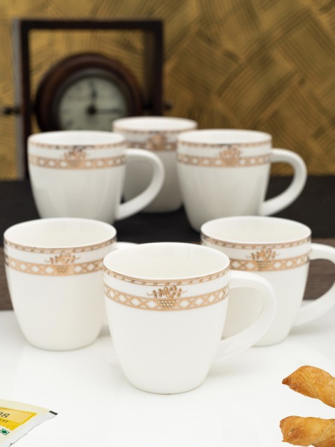 

White Gold Set Of 6 White & Gold-Toned Porcelain Cups