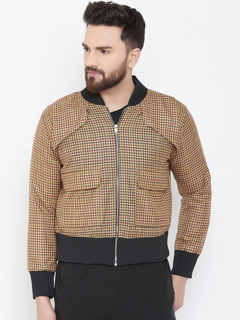 

FUGAZEE Men Mustard Yellow Checked Bomber