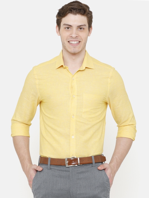 

CAVALLO by Linen Club Men Cotton Linen Yellow Regular Fit Solid Sustainable Formal Shirt