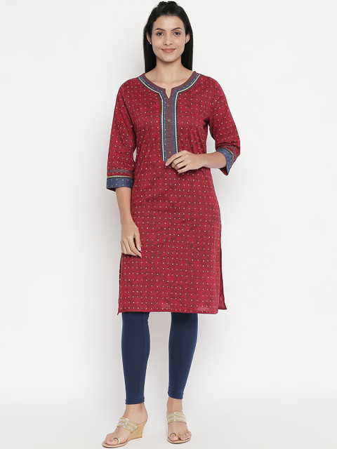 

RANGMANCH BY PANTALOONS Women Maroon & Navy Blue Printed Straight Kurta