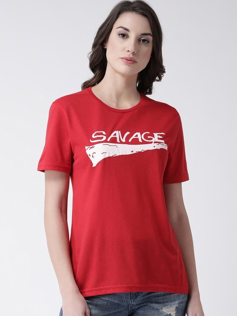 

Club York Women Red Printed Round Neck T-shirt