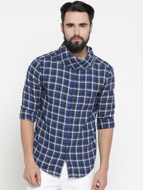 

SHOWOFF Men Blue & Off-White Checked Slim Fit Casual Shirt