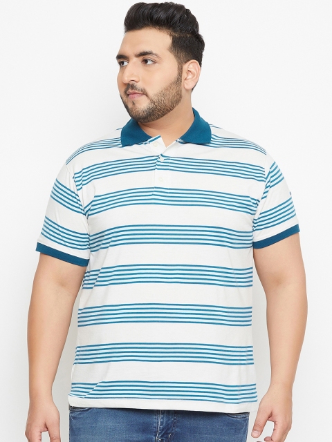 

bigbanana Plus Size Men White Striped Polo Collar T-shirt