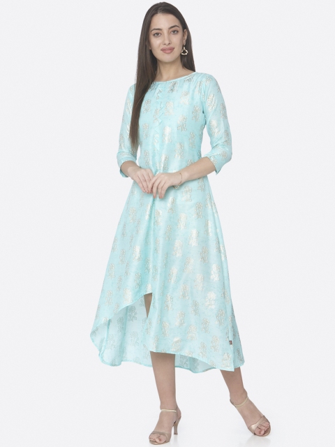 

RAISIN Women Turquoise Blue Printed Fit and Flare Dress