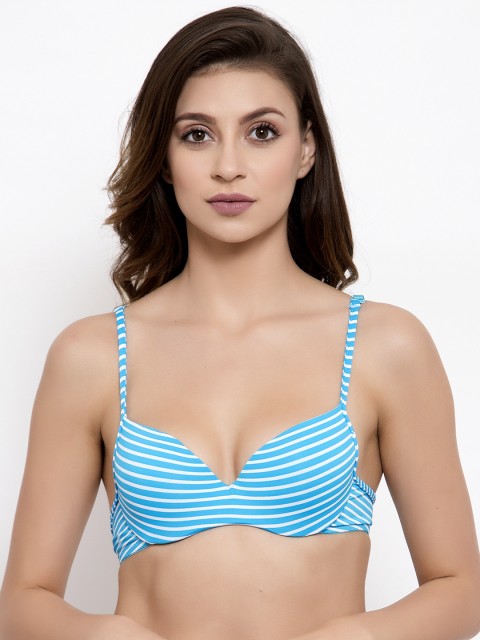 Friskers Turquoise Blue Printed Underwired Lightly Padded Push-Up Bra OO-1378
