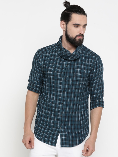 SHOWOFF Men Green & Black Slim Fit Checked Casual Shirt