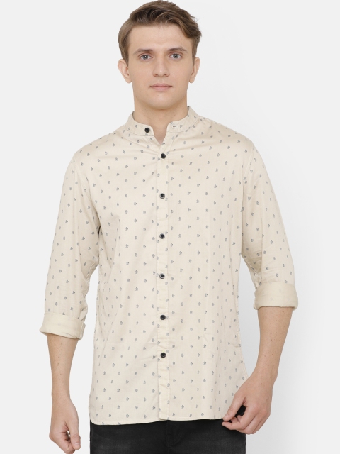 

AweTRend Men Beige & Blue Slim Fit Printed Casual Shirt