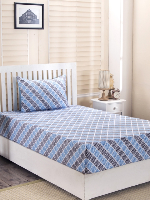 

MASPAR Blue & White Abstract 210 TC Cotton 1 Single Bedsheet with 1 Pillow Covers