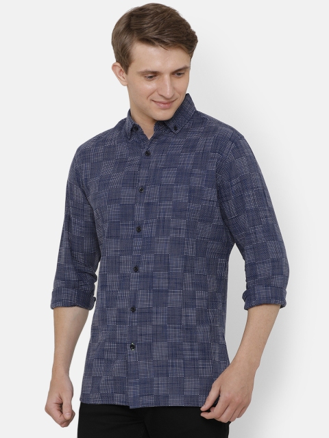 

AweTRend Men Navy Blue & Grey Slim Fit Self Design Casual Shirt