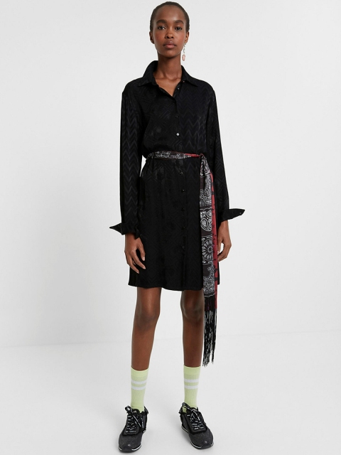 

Desigual Women Black Self Design Shirt Dress