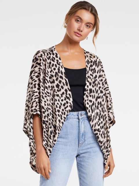 

Forever New Women Beige & Black Printed Open Front Shrug