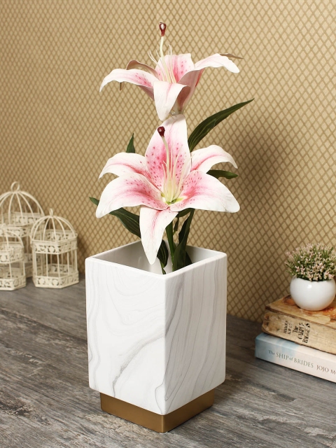 

House Of Accessories White & Gold-Toned Ceramic Flower Vase