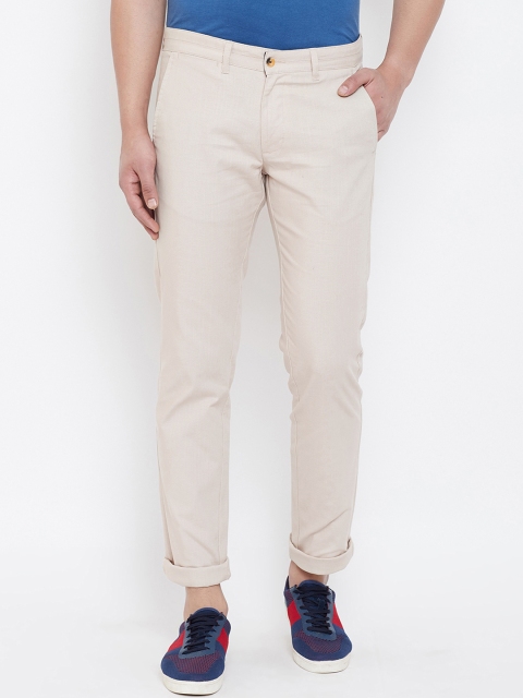 

KROSSSTITCH Men Cream-Coloured Slim Fit Solid Regular Trousers