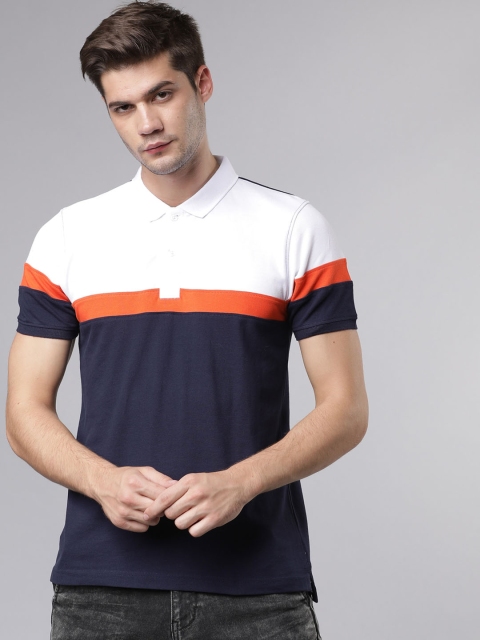 

Ecko Unltd Men Navy Blue & White Colourblocked Polo Collar Slim Fit T-shirt