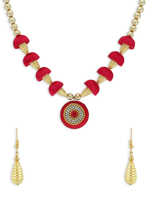

AKSHARA Girls Red & Gold-Toned Stone-Studded Handcrafted Beaded Jewellery Set