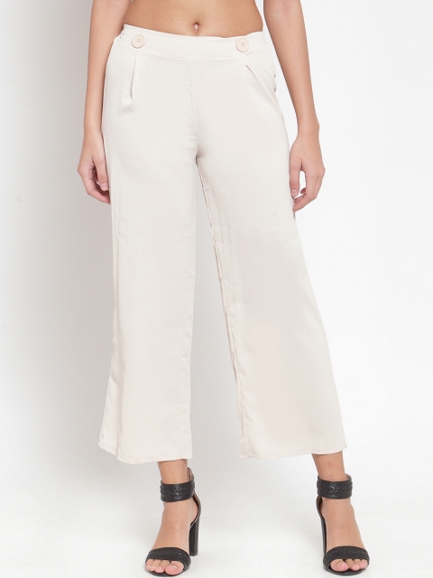 

J Style Women White Smart Regular Fit Solid Parallel Trousers