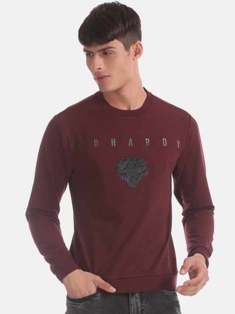 

Ed Hardy Men Maroon Printed Sweatshirt
