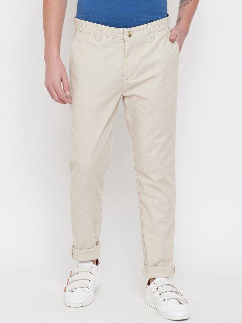 

JUMP USA Men Cream-Coloured Slim Fit Solid Regular Trousers