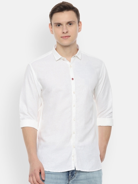 

V Dot Men White Slim Fit Solid Formal Shirt