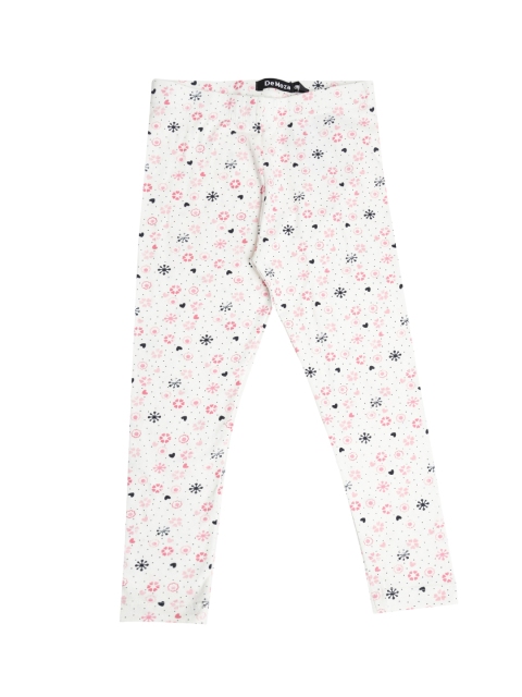 

De Moza Girls Off-White & Pink Printed Ankle-Length Leggings