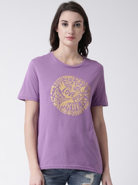 

Club York Women Lavender Printed Round Neck T-shirt