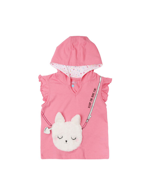 

Pantaloons Baby Infant Pink White Printed Hood Pure Cotton T-shirt