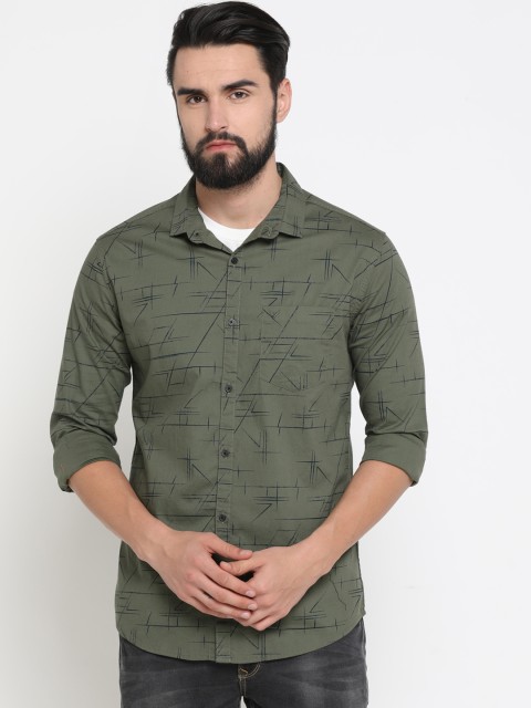 

SHOWOFF Men Olive Green Slim Fit Printed Casual Shirt