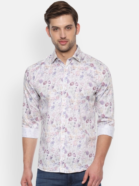

V Dot Men White & Beige Slim Fit Printed Casual Shirt