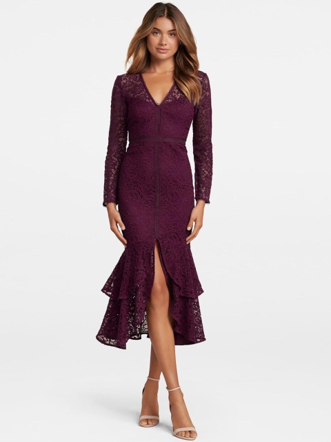

Forever New Women Purple Self Design Sheath Dress