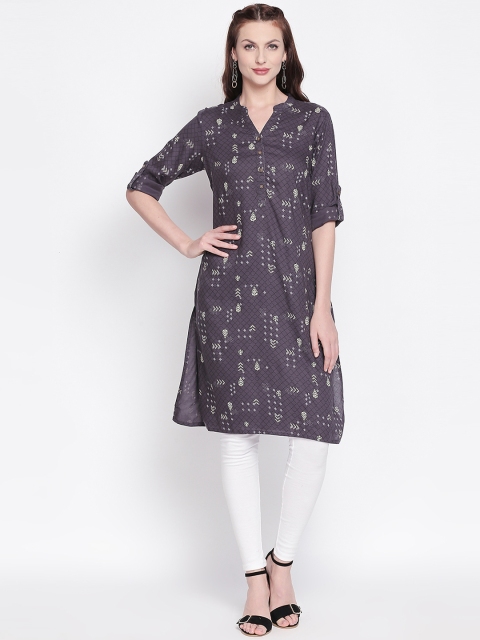 

RANGMANCH BY PANTALOONS Women Grey Printed Straight Kurta