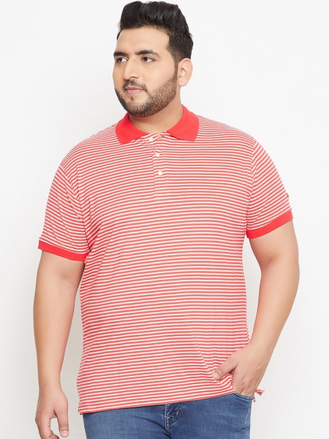 

bigbanana Plus Size Men Red Striped Polo Collar Bio Finish T-shirt