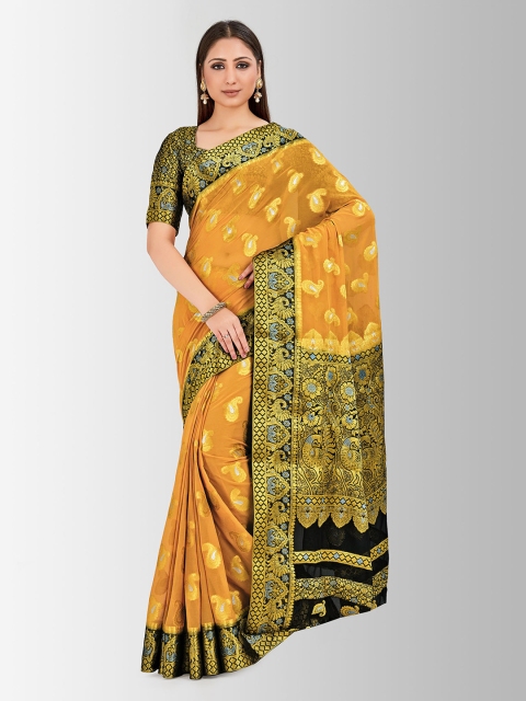 

MIMOSA Mustard Yellow Poly Chiffon Woven Design Banarasi Saree
