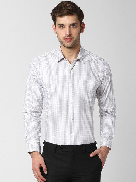 

Peter England Men Off-White & Grey Slim Fit Checked Formal Shirt